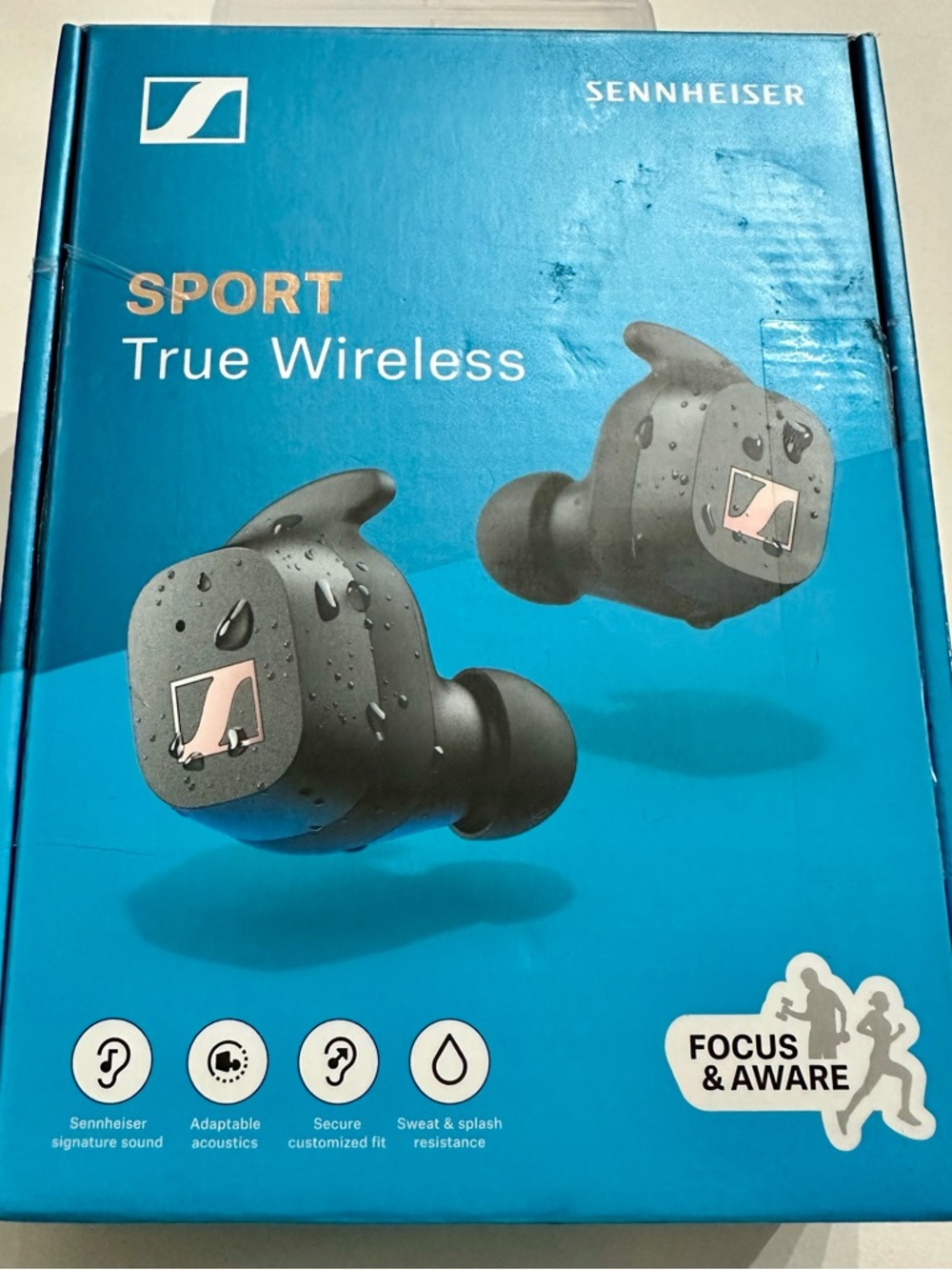 Sennheiser Sport True Wireless Earbuds - Black & Teal Box
